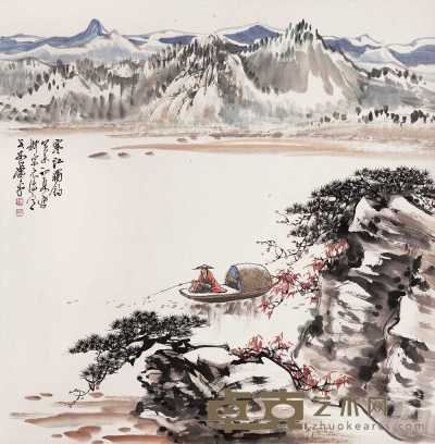 萧平 癸未（2003年）作 寒江独钓 立轴 70×69cm